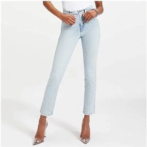 Good American Good Classic Faded Frayed Hem Light Wash Jeans
